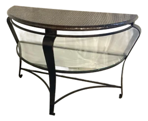 Bernhardt Clark Wrought Iron Console Table With Hammered Copper Top