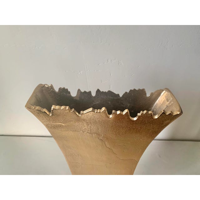 Full Gilt Metal Ribbed Top Modern Contemporary Flat Vase For Sale - Image 4 of 6