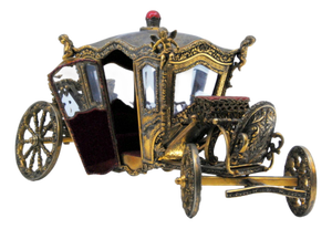 Silver-Gilt Carriage with Portuguese Coat of Arms Engravings, Garlands, Angelic Figures and Glass Applications