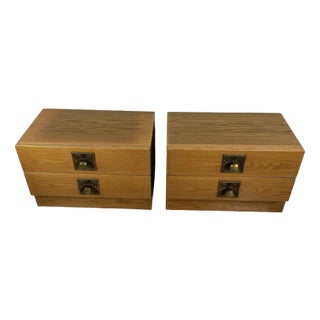 Mid-Century Minimalist Swedish Wood and Brass Nightstands with Drawers, 1960s, Set of 2 For Sale