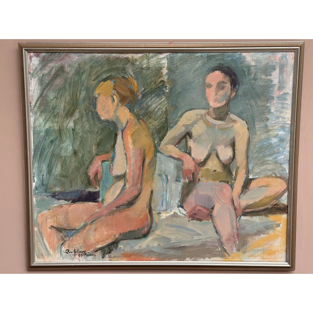 European Artist, Two Models, 1971, Oil on Canvas For Sale - Image 13 of 15