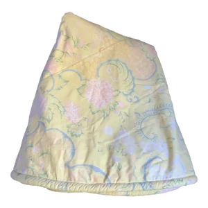 1980s Custom, Lined Yellow, Pink, & Green Round Tablecloth
