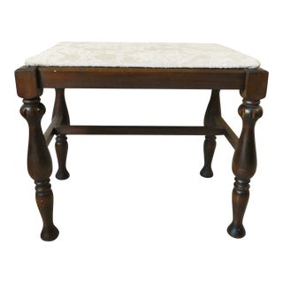 Vintage Solid Mahogany Wood Turned Legs Upholstered Vanity Bench Seat For Sale