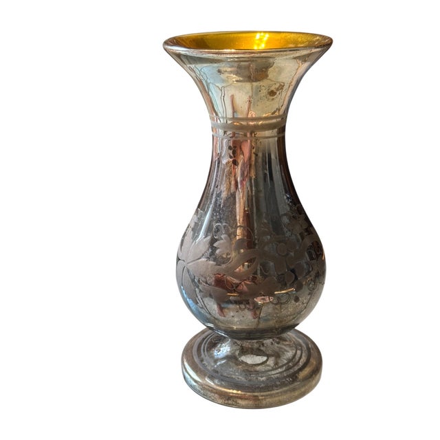 Traditional Antique European Etched Mercury Glass Vase Form Lamp Body For Sale - Image 3 of 8