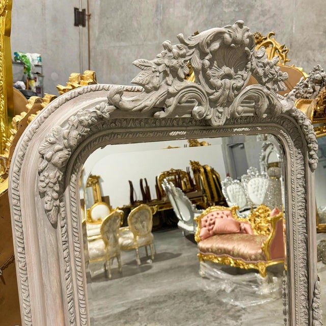 1990s French Style Wall Mirror Bone Color For Sale - Image 4 of 6