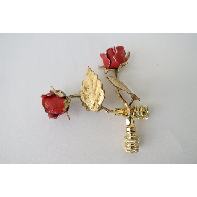 2020s Pair of Vintage Italian Tole Rose and Leaf Finials in Bright Rose/Red With Patina Gold Gold by C. Damien Fox For Sale - Image 5 of 6