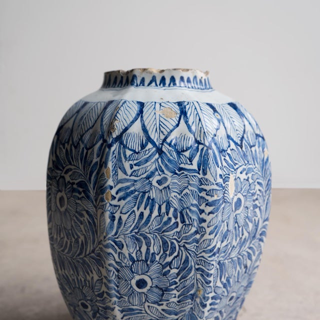 Blue Antique Dutch Delft Vase With Blue and White Chinoiserie Floral Decoration 18th C For Sale - Image 8 of 12
