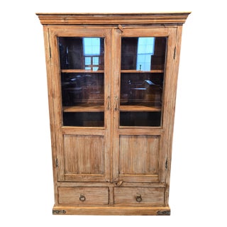 Rustic Reclaimed Wood Glass-Front Cabinet For Sale