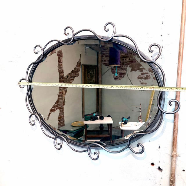 Vintage Wrought Iron Scrollwork Oval Wall Mirror For Sale - Image 9 of 11