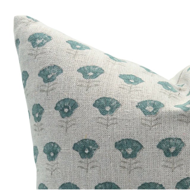 Handmade Floral Cushion Cover 22x22 Inch Premium Linen Quality, Kohinoor For Sale - Image 4 of 4