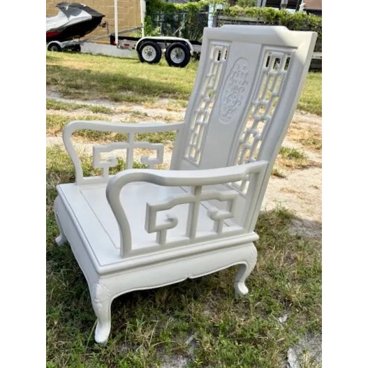 Wood Chinoiserie Arm Chair #1 in Fresh Ivory Lacquered Finish For Sale - Image 7 of 11