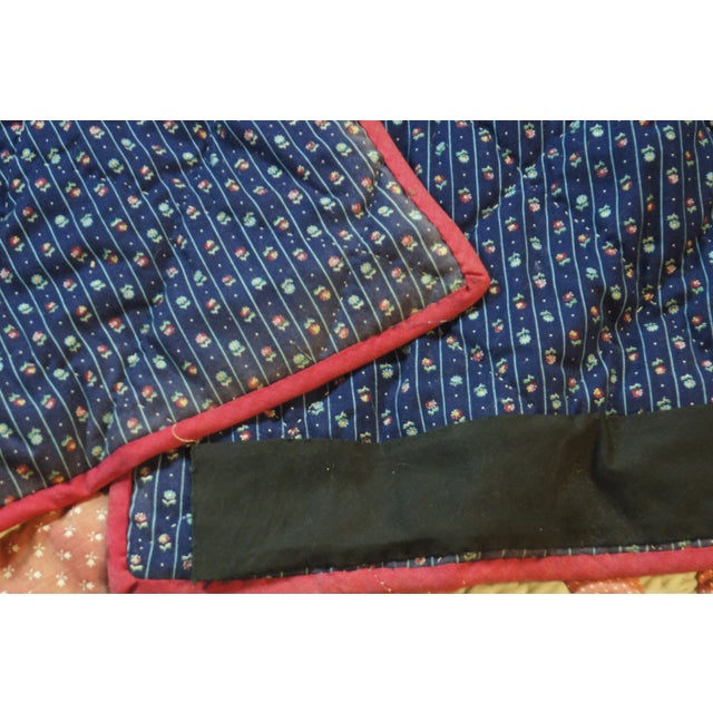 Vintage Hand Stitched Geometric Folk Art Tulips King Queen Blanket Bedspread Quilt For Sale - Image 9 of 13