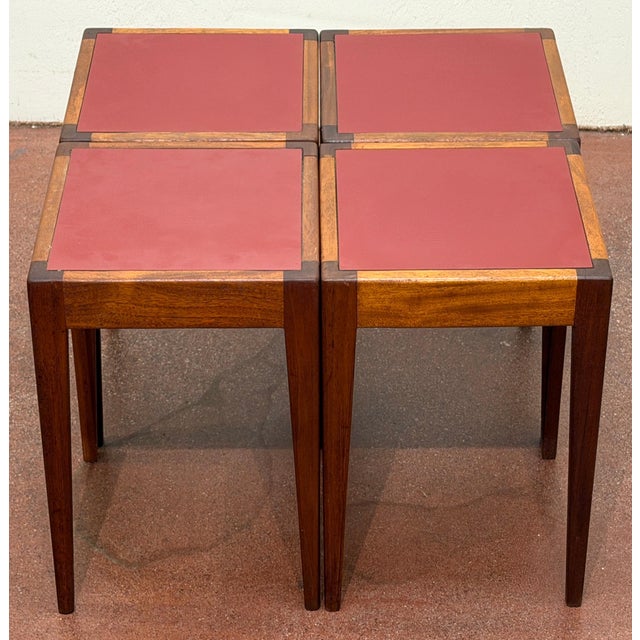 Red French Modern Stacking Tables in the Style of Jacques Adnet France Circa 1960s For Sale - Image 8 of 11