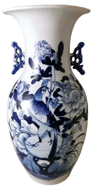 Chinese Porcelain Baluster Vase with Cobalt Blue Floral Decoration, 1888