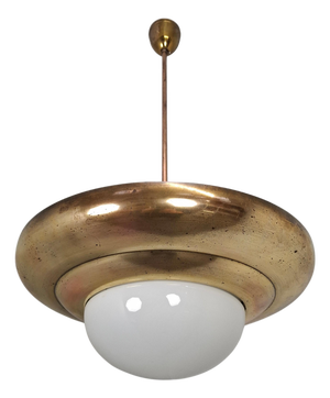 Czech Art Deco Brass and Opaline Glass Pendant Lamp from Napako, 1920s