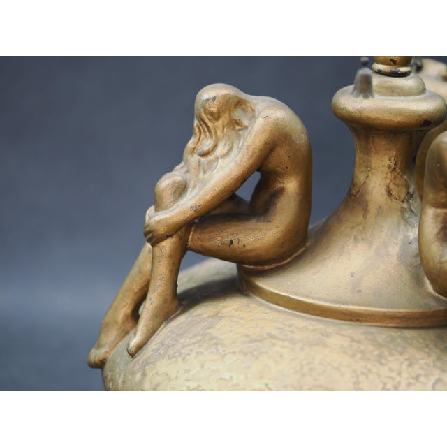 1930s 1930s Art Deco Signed Olive Kooken Figural Nude Women Bronze Over Plaster Table Lamp For Sale - Image 5 of 17