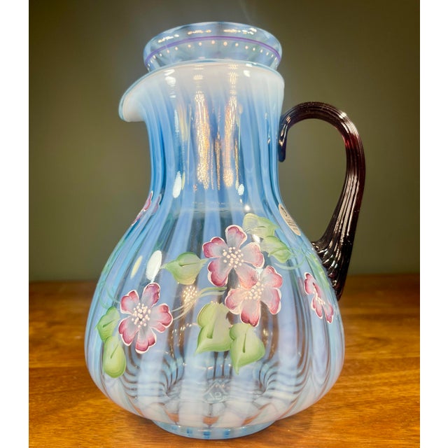 American Late 20th Century Fenton Misty Blue Opalescent Art Glass Pitcher For Sale - Image 3 of 10