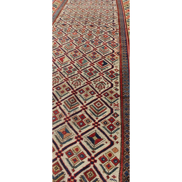 Late 19th Century Antique Caucasian Shirvan Runner With Diamond Design in Ivory Background For Sale In Atlanta - Image 6 of 7