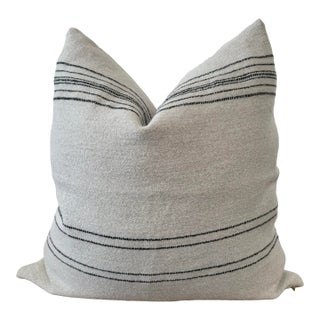 Belgian Linen and Wool Oversize Pillow Cover in Oatmeal and Coal With Insert For Sale