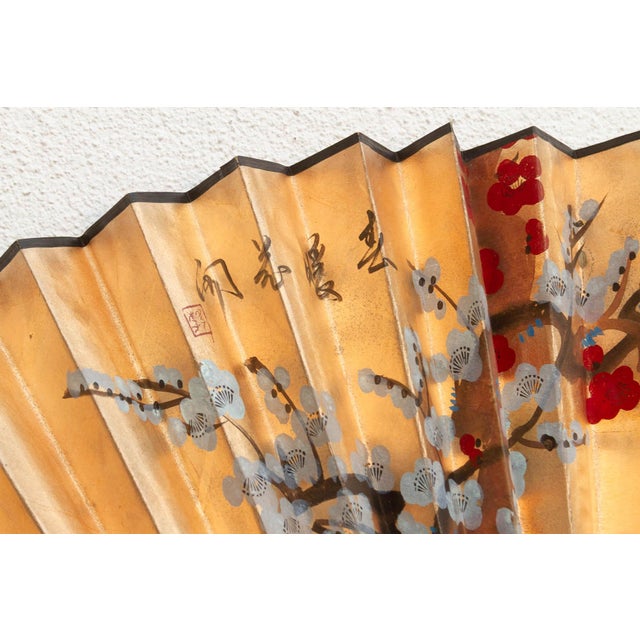 1960s Vintage Birds & Blossoms Painted Chinese Fan For Sale - Image 5 of 6