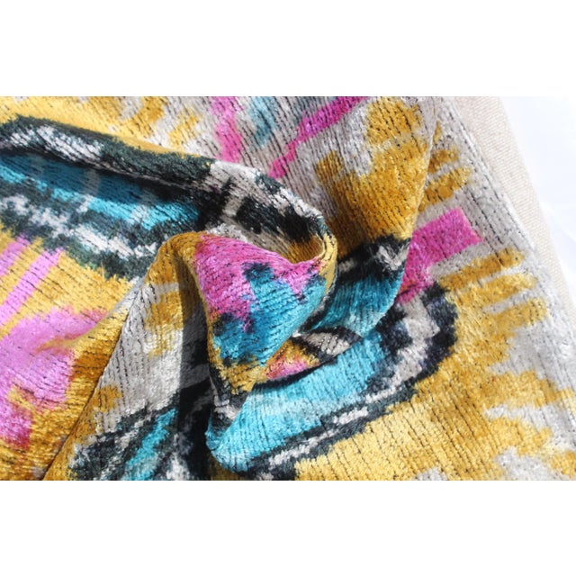 Blue Contemporary Silk Velvet Ikat Bohemian Pillow For Sale - Image 8 of 10
