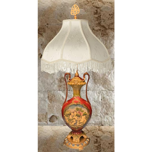 Antique Majolica Table Lamp: Castle Scene For Sale - Image 10 of 12