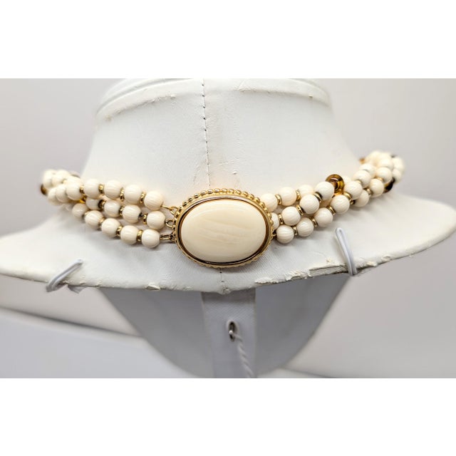 1980s Vintage 1980s Signed Napier Beaded Faux-Ivory & Tiger's Eye Torsade Necklace For Sale - Image 5 of 9