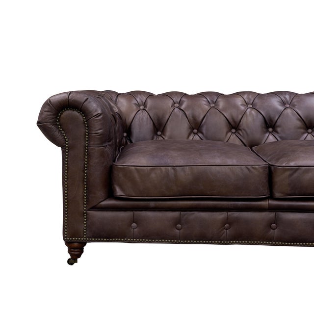 Brown Century Chesterfield Sofa - Dark Brown Leather For Sale - Image 8 of 10