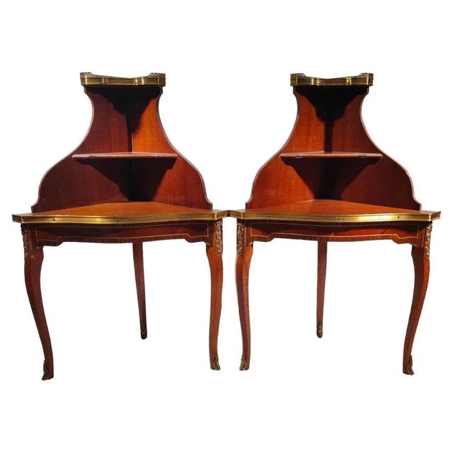 Corner Side Tables with Openwork Railing and Marble Top, 1880s, Set of 2 For Sale - Image 11 of 11