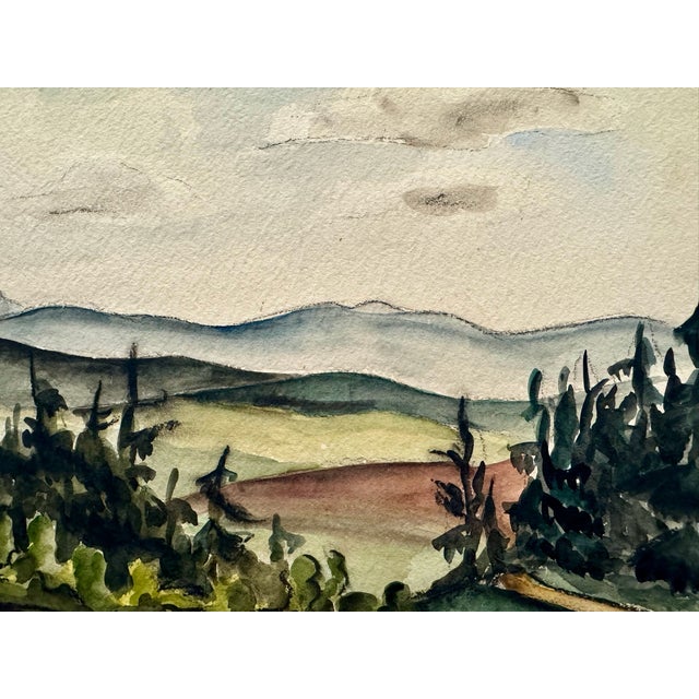 Rustic Henry Emil Salloch Original Watercolor on Paper Mountain Valley Meadow With Conifers, 1935. For Sale - Image 3 of 7