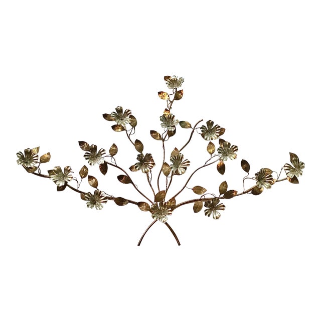 Gold Gilt and Silver Italian Floral Metal Wall Art For Sale