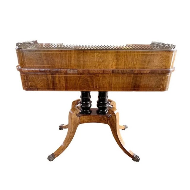 Early 19th Century Exquisite English Regency Burl Wood Carlton House Desk on Dual-Pedestal Base, Circa Early 19th Century. For Sale - Image 5 of 6