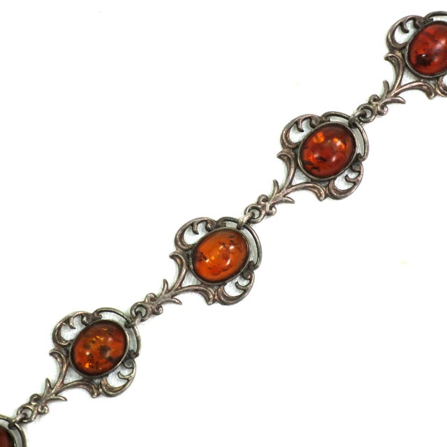 Antique Edwardian Sterling Amber Bracelet 1900s For Sale - Image 4 of 8