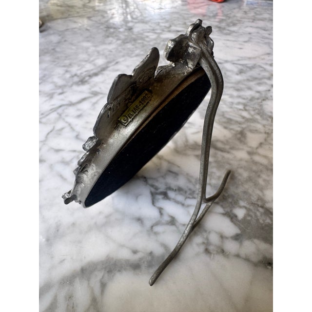 Vintage Elias Art Nouveau Fine Pewter Oval Floral Butterfly Easel Photo Frame For Sale - Image 9 of 12