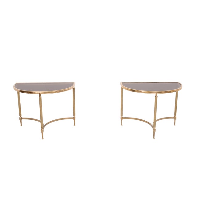 Mid-Century Modern Brass Demi-Lune Tables from Maison Jansen, France, 1970s, Set of 2 For Sale - Image 3 of 13
