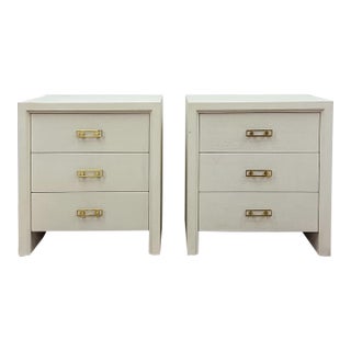 Early 20th Century Pair of Mitchell Gold + Bob Williams White Nightstands, Red Drawers For Sale