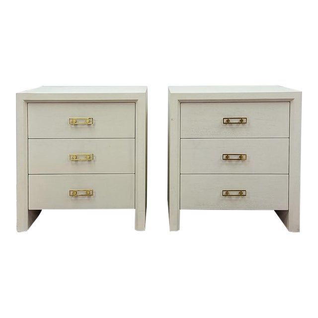 Early 20th Century Pair of Mitchell Gold + Bob Williams White Nightstands, Red Drawers For Sale