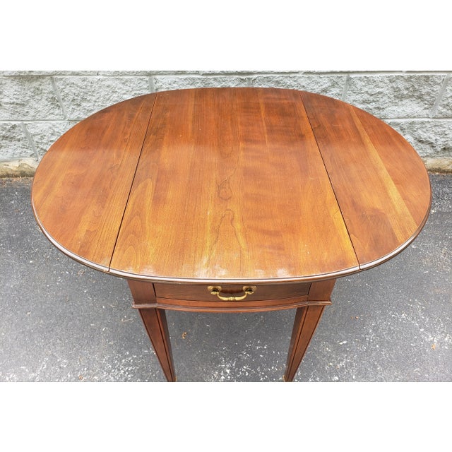 Wood Ethan Allen Solid Cherry Drop-Leaf Pembroke Side Table on Wheels For Sale - Image 7 of 9