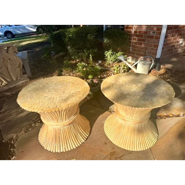 Hollywood Regency Vintage Pair of McGuire Style Sheaf of Wheat Bamboo Tables For Sale - Image 3 of 7