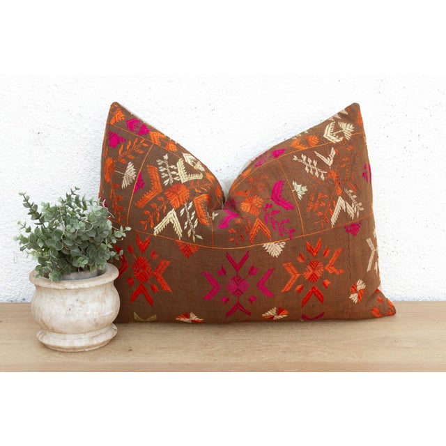 This 16x24 inch lumbar pillow is a breathtaking example of Antique Indian Folk Art, handcrafted from a salvaged Punjabi...