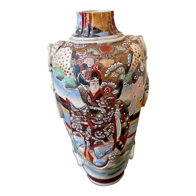 1900 Satsuma Moriage Signed Japanese Vase. For Sale