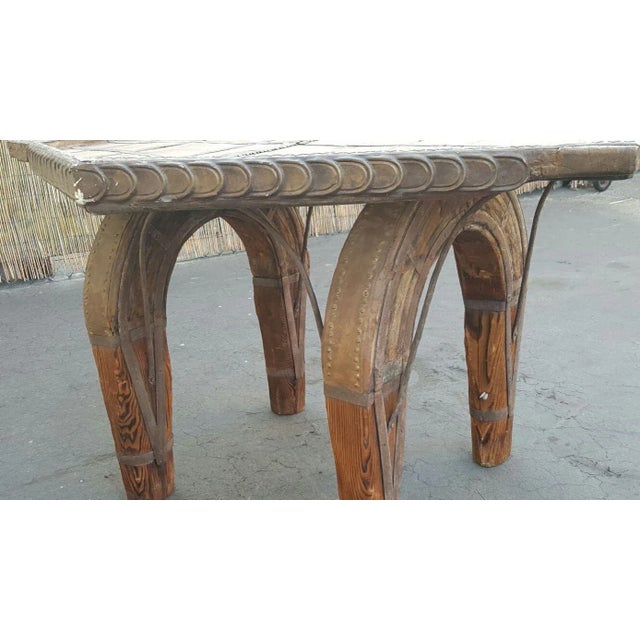 19th Century Primitive Polygonal Indian Bullock Ox Cart Dining Table With Metal Braces and Strappings For Sale - Image 11 of 13