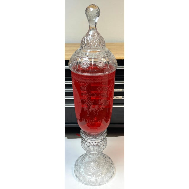 Monumental Bohemian Ruby & Crystal Ceremonial Pokal /Synagogue Presentation Urn For Sale - Image 15 of 18