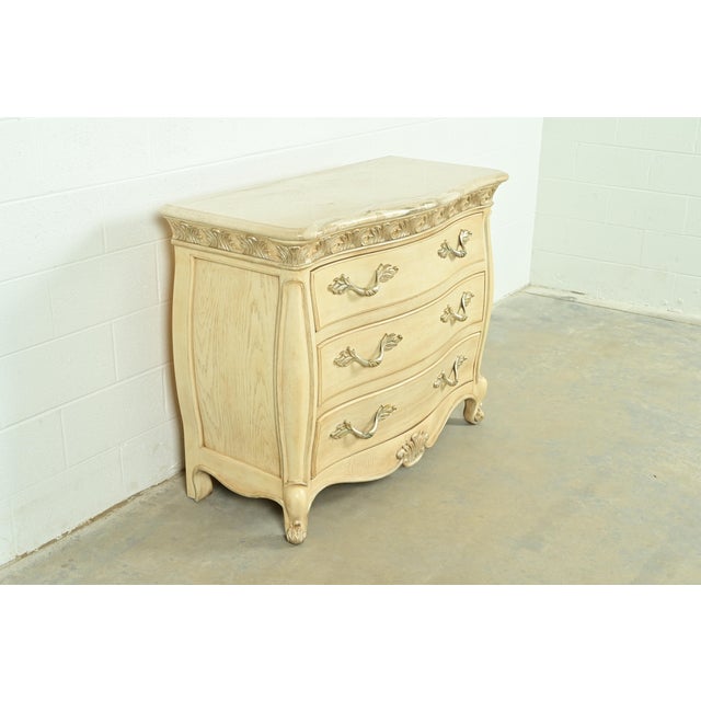 Henredon Henredon French Rococo Louis XV Carved Oak and Silver Gilt Marble Top Commode or Chest of Drawers For Sale - Image 4 of 18