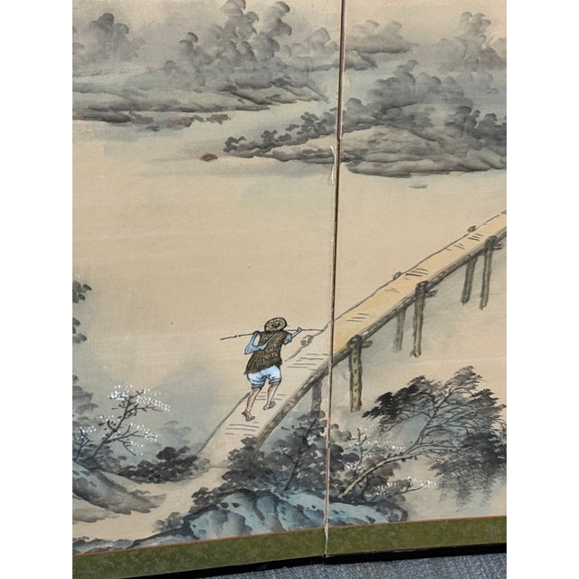 Off-white Japanese Byobu Folding Screen, Mid 20th Century For Sale - Image 8 of 12