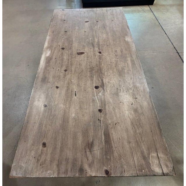 19thc Scrub Top Blue Painted Trestle Table For Sale In Los Angeles - Image 6 of 9
