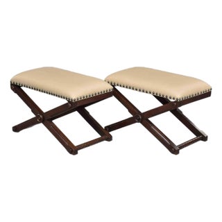 Early 20th Century French Stools or Benches With New Leather - Pair For Sale