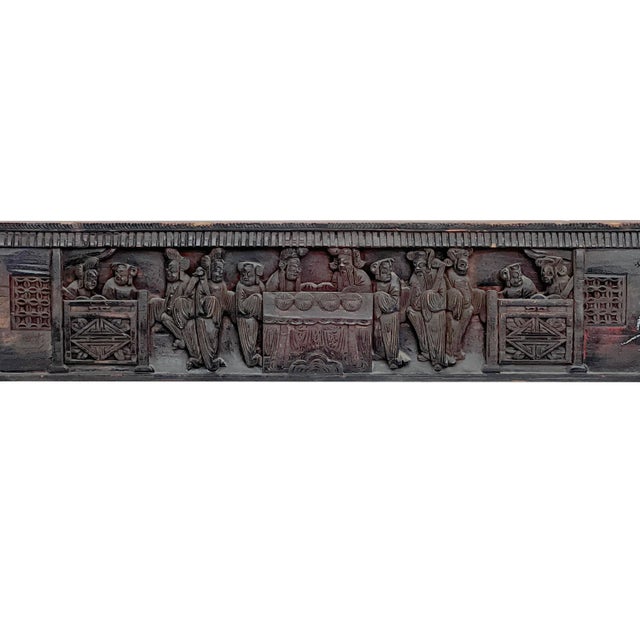 1940s Chinese Vintage Dimensional Relief Scenery Carving Wood Wall Art For Sale - Image 5 of 6