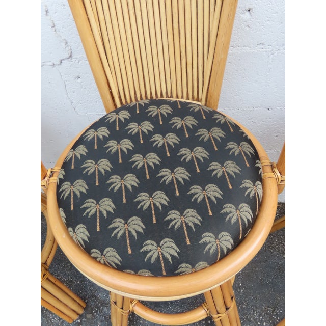 Hollywood Regency Swivel Bamboo Rattan Barstools a Set of Three 6380 For Sale In Miami - Image 6 of 17