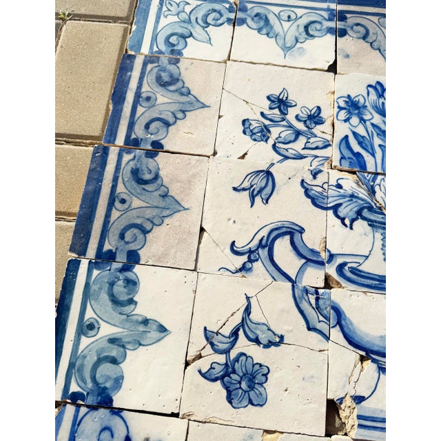 Antique 18th Century Portuguese Baroque Blue & White Floral Tile Panel For Sale - Image 4 of 15